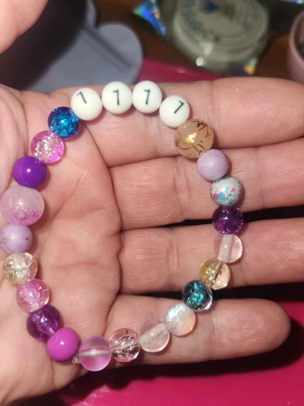 Handmade Multicolor Beaded Bracelet with White Number Accent